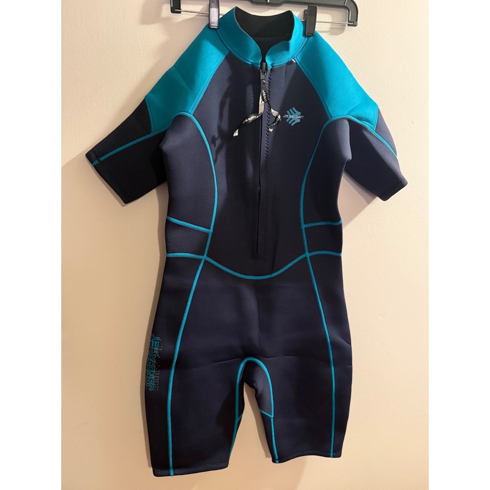 JSnorklet Shorty Wetsuit Navy Teal Front Zip & Hot Shaper Neoprene Pants Set